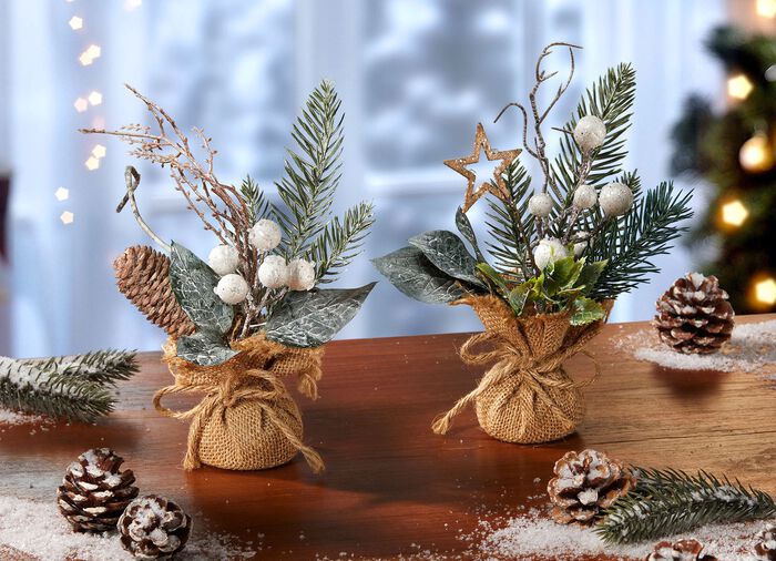 Dennentakken in een jute zak, set van 2 