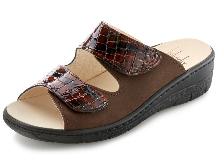 ELENA EDEN, comfortabele damesmuiltjes, breedte H, met uitneembaar voetbed BRUIN-BORDEAUXROOD