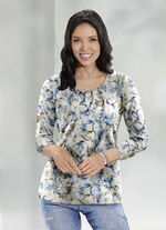 Fijngebreide trui CRÉME-BLAUW-MEERKLEURIG