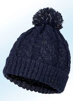 Kabelgebreide muts met pompon MARINE