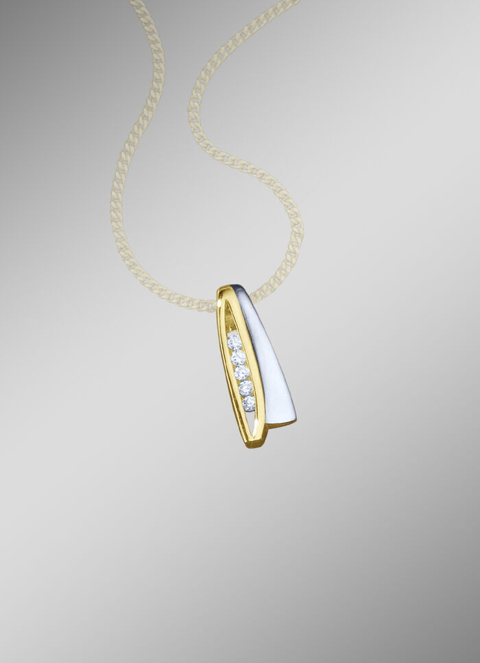 Tweekleurige kettinghanger met synth. zirkonia 