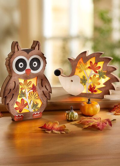 Verlichte houten figuren, set van 2 