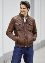 Kort leren jack met opstaande kraag 