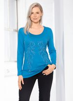 Charmant shirt met bordversiering in 2 kleuren HEMELBLAUW