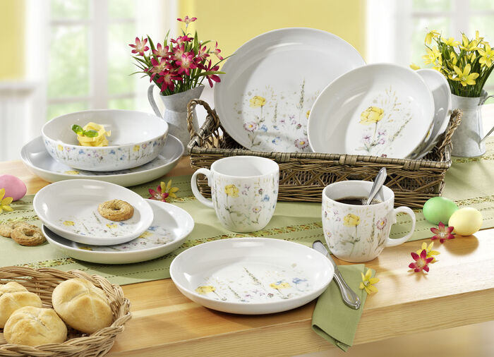 Combiservies met weidebloemmotief, 10 stuks 