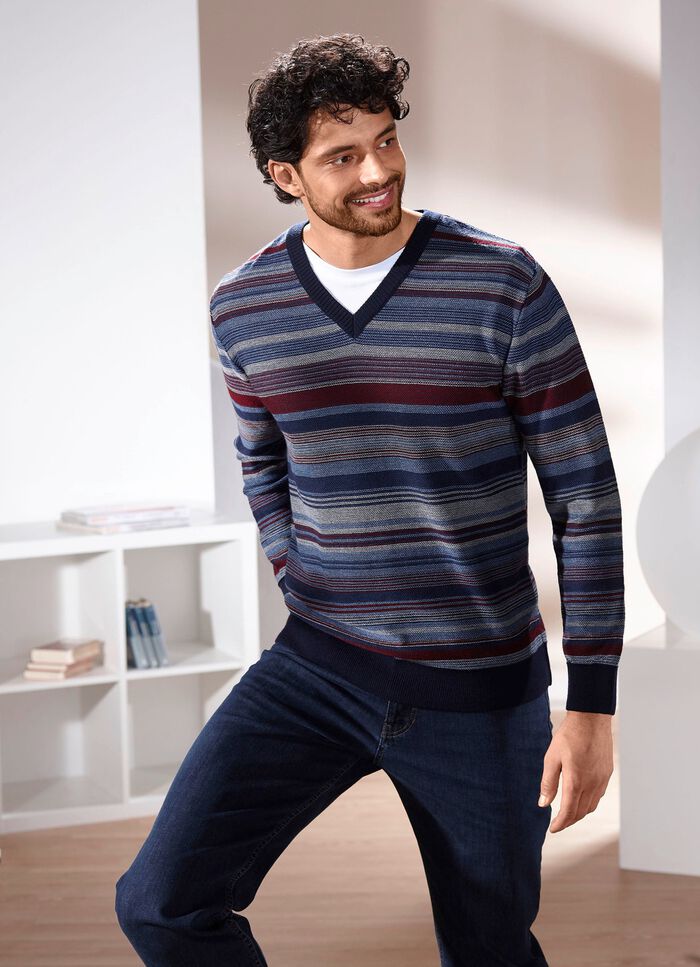 Gestreepte V-hals trui in 2 kleuren 