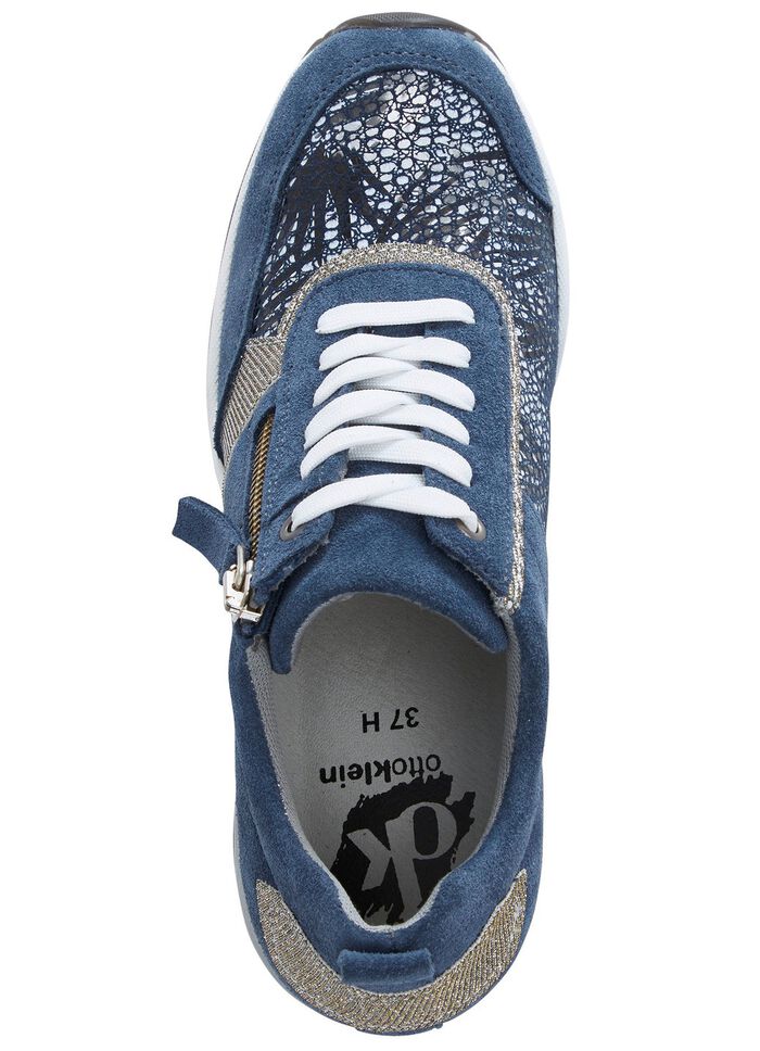 ELENA EDEN veterschoen met glanzend bedrukt elastisch materiaal BLAUW