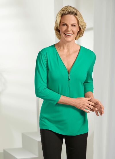 Shirt met rits op de V-hals 