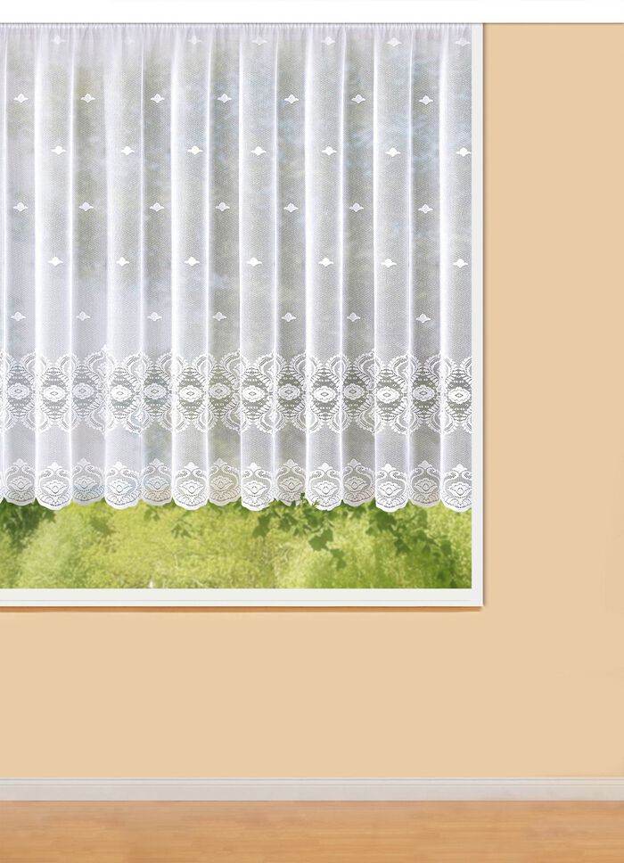 Bloemenvenstervitrage met universele railband 