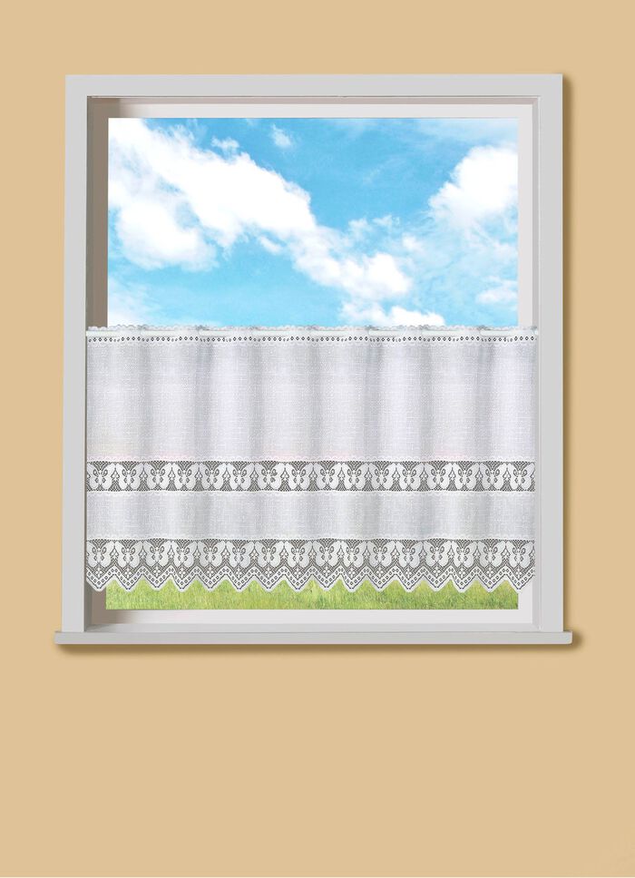 Klein raamgordijn met gekarteld uiteinde en stangdoorgang 