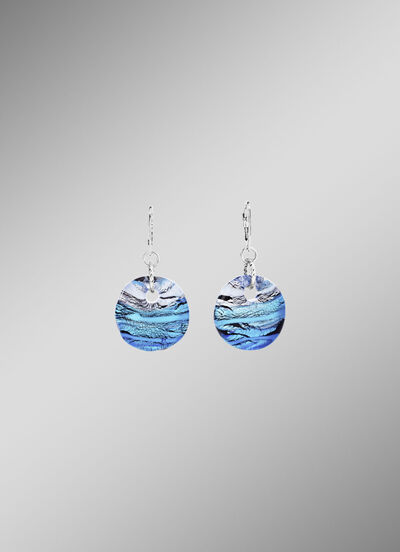 Murano glazen oorbellen in turquoise en zilvertinten 