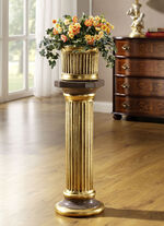 Handgemaakte en handbeschilderde zuil met plantenbak BRUIN-GOUD