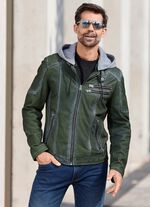 Leren kort jasje met capuchon 