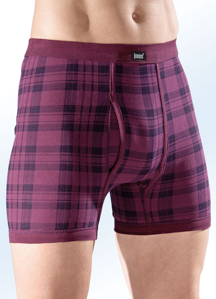 Set van vier onderbroeken van fijne rib, met gulp en ruitpatroon 