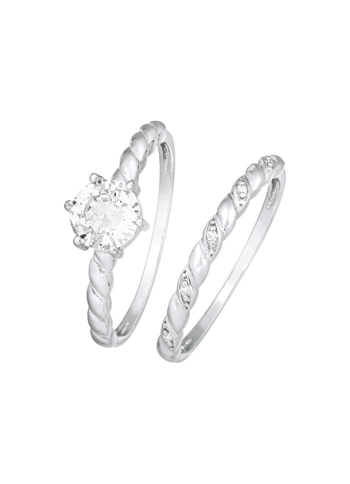 2-delige ringset met synth. zirkonia 