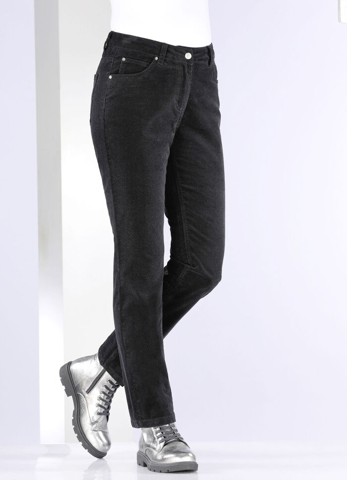 Fluweelzachte broek in 5-pocketmodel ZWART