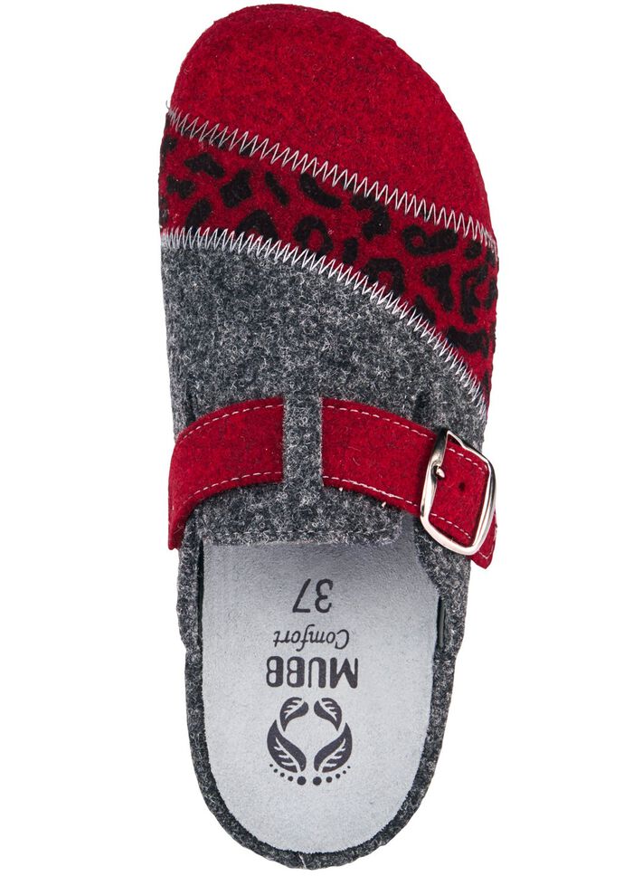 Mubb, klassieke damespantoffels, breedte H, met uitneembaar voetbed GRANAATROOD-ANTRACIET