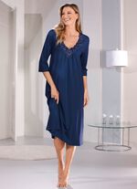 Nachthemd, tot op de kuit, met bloemenborduursel 