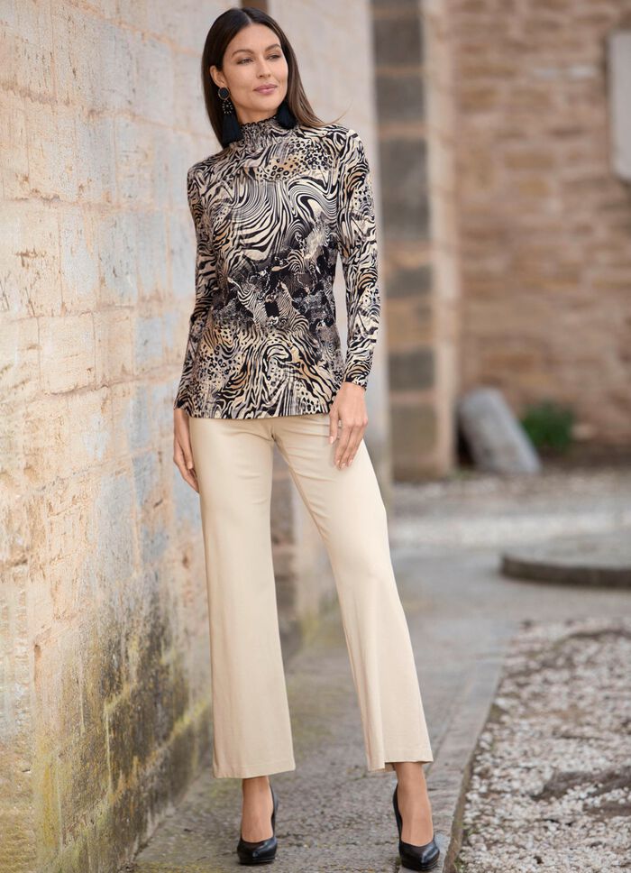 Overhemd met gesmokte opstaande kraag 