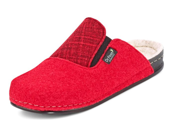 Laurina, klassieke damespantoffels, breedte H, met elastische band ROOD