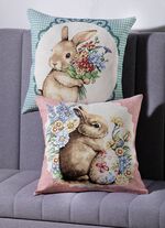 kussensloop met konijnenmotief NATUURGROEN