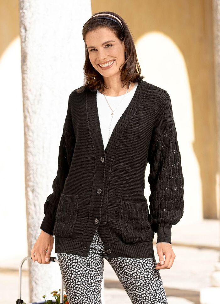 Cardigan met pofmouwen ZWART