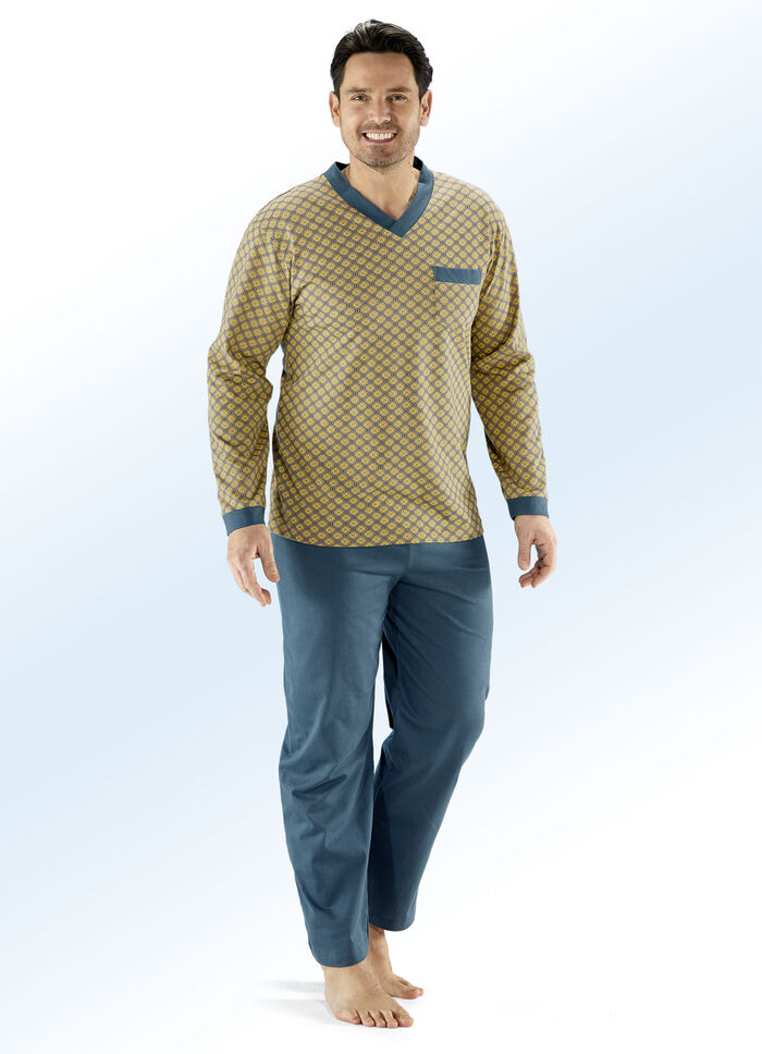 Pyjama met V-hals en opgezet borstzakje 