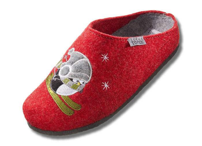 Pantoffels van wolvilt ROOD