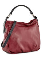 Kalfsleren tas met contrasterende band ROBIJNROOD