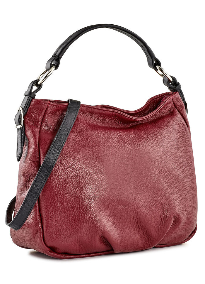 Kalfsleren tas met contrasterende band ROBIJNROOD