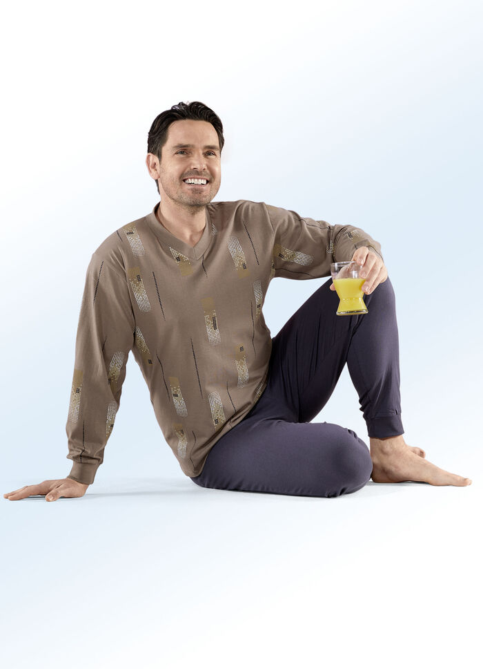 Set van twee pyjama's met V-hals, manchetten aan de manchetten en broekspijpen 