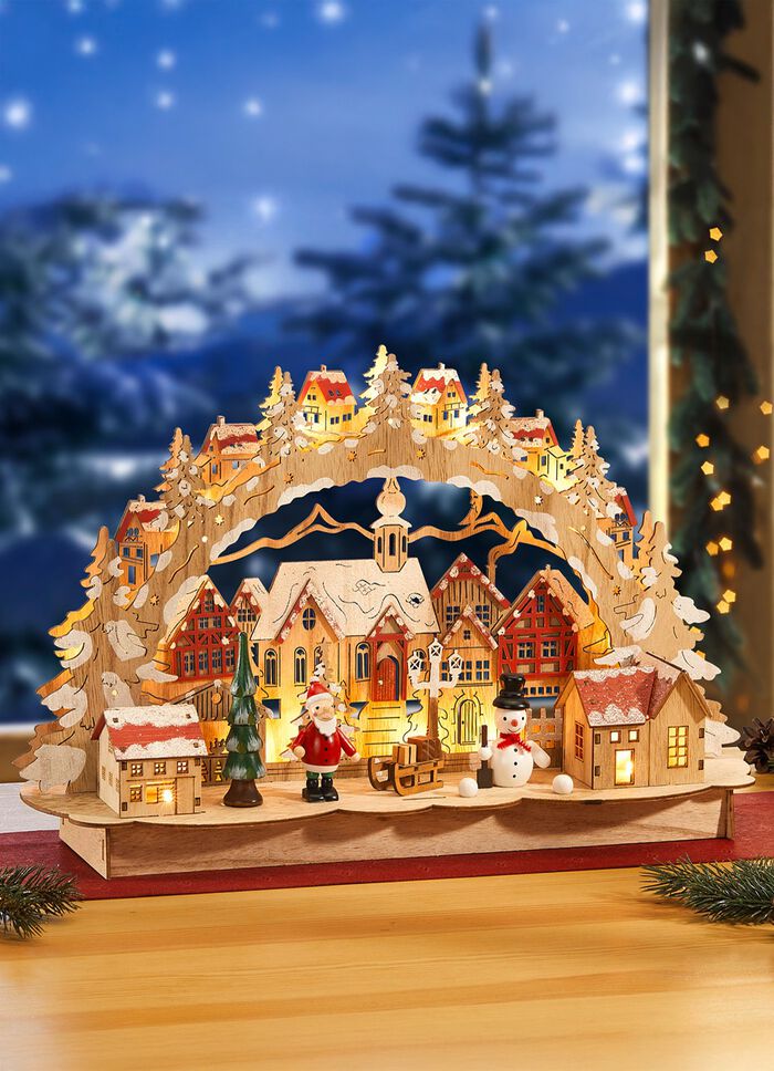 Op batterijen werkende kaarsenboog van hout 