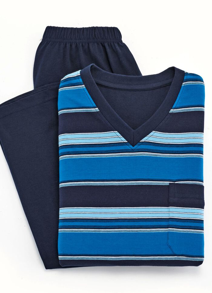 Tweepak pyjama's met V-hals en borstzakje 