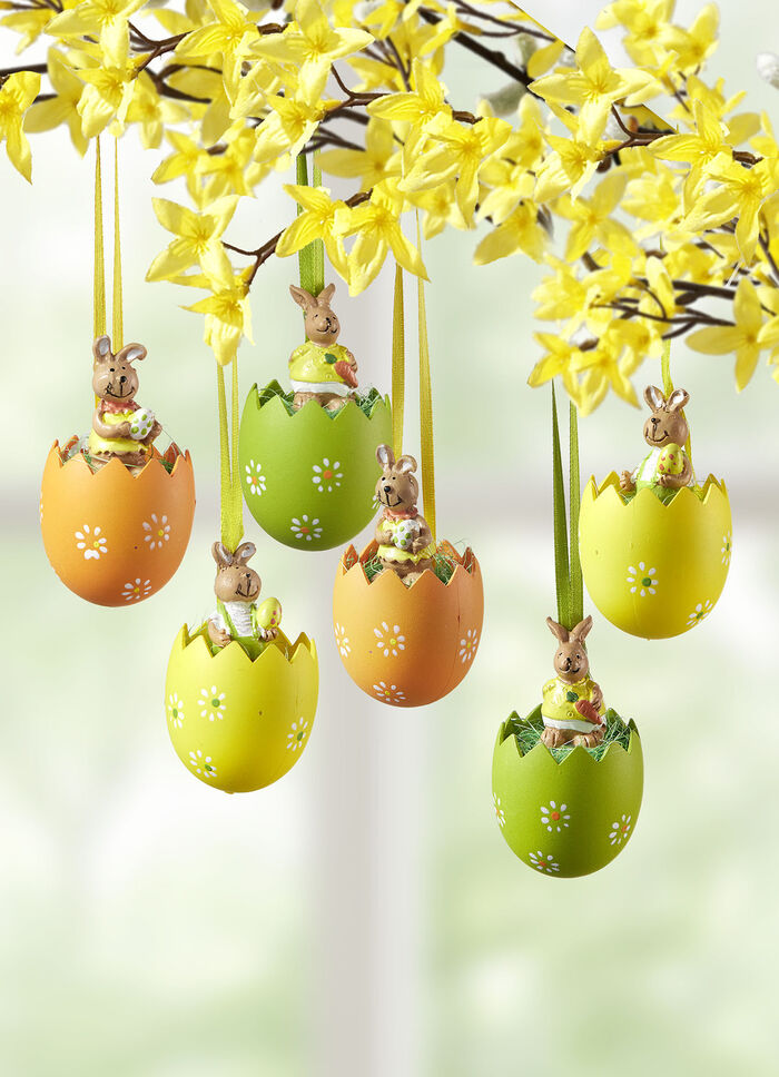 Houten paaseihangers in een set van 6 