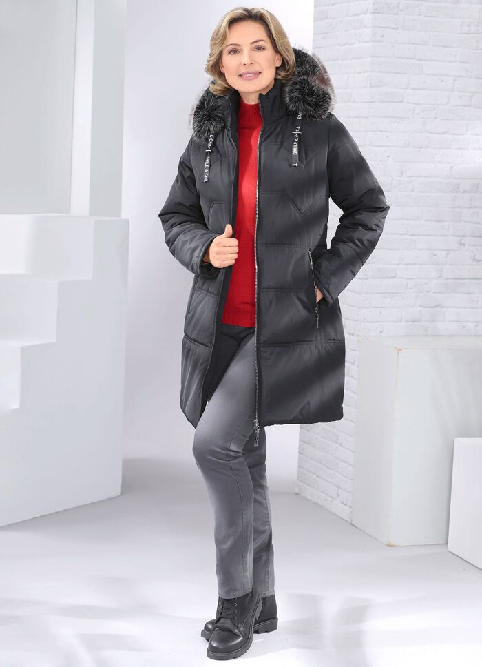 Korte jas met afneembare imitatiebontrand 