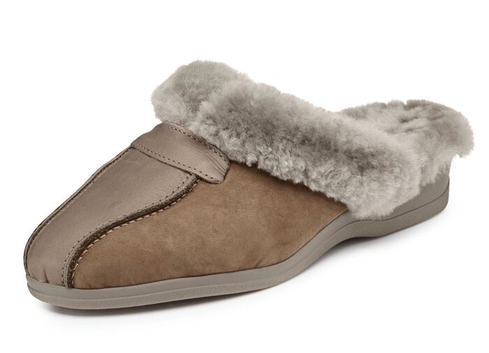 ELENA EDEN pantoffels met voering van echt lamsleer TAUPE