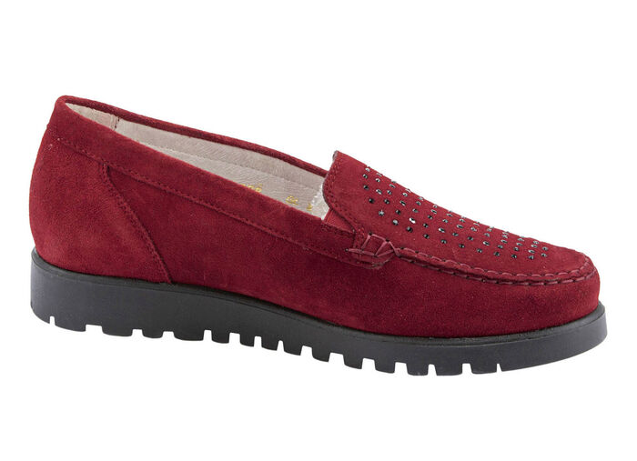 Waldläufer mocassinpantoffels met glitterapplicaties ROBIJNROOD