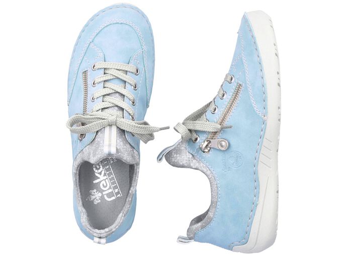 Rieker veterschoen van textiel met bloemenprint en metallic glans LICHTBLAUWGRIJS