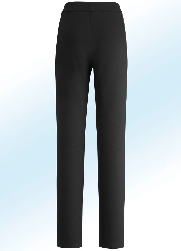 Broek in trendy materiaalmix 