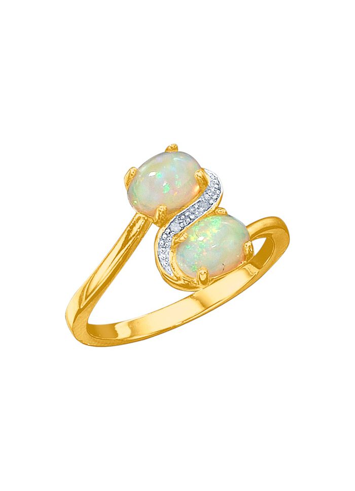 Damesring met echte opalen en diamanten 