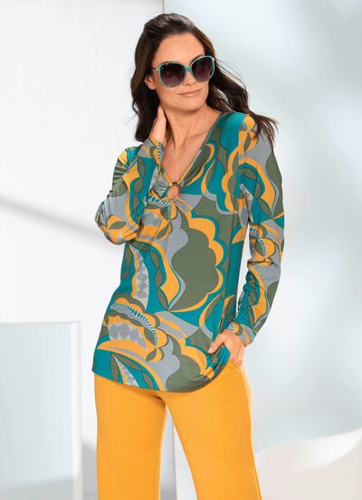 Shirt met V-hals met decoratieve ring 