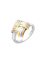 Modieuze knoop damesring in driekleur 