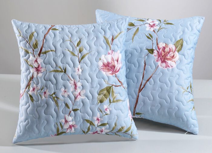Sprei en kussenslopen met bloesemranken BLAUW-MULTICOLOR