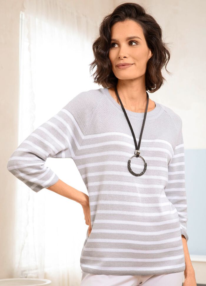 Trui met strepenmotief LICHTGRIJS-WIT