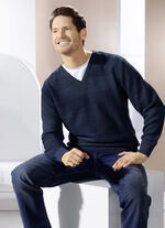 Trui met V-hals en gestructureerd ontwerp in 3 kleuren MARINE