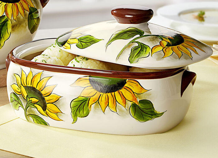 Serveerserie met kunststenen deksel WIT-BRUIN-GEEL