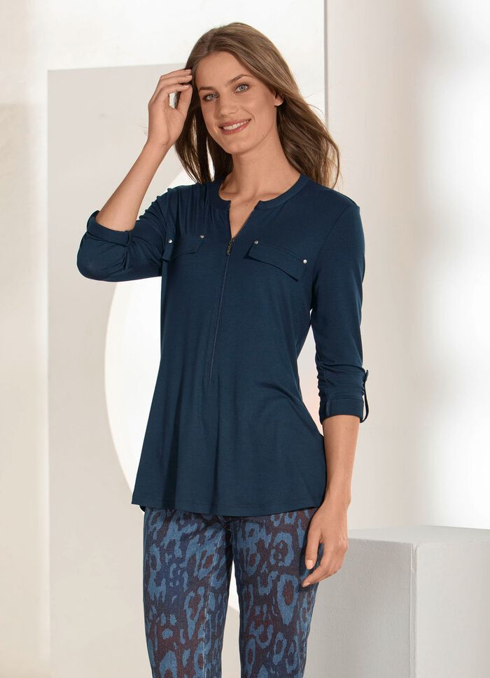 Overhemdtuniek met modieuze opstaande kraag 