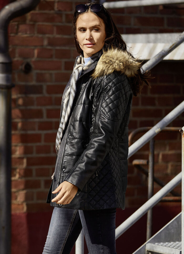 Leren jack met afneembare capuchon 