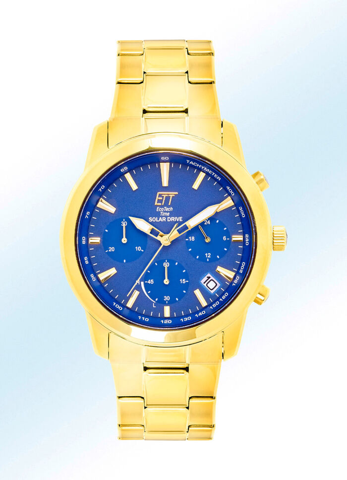 ETT herenhorloge op zonne-energie met roestvrijstalen kast en leren band