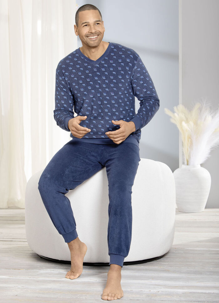 Pyjama van stretch badstof met manchetten 